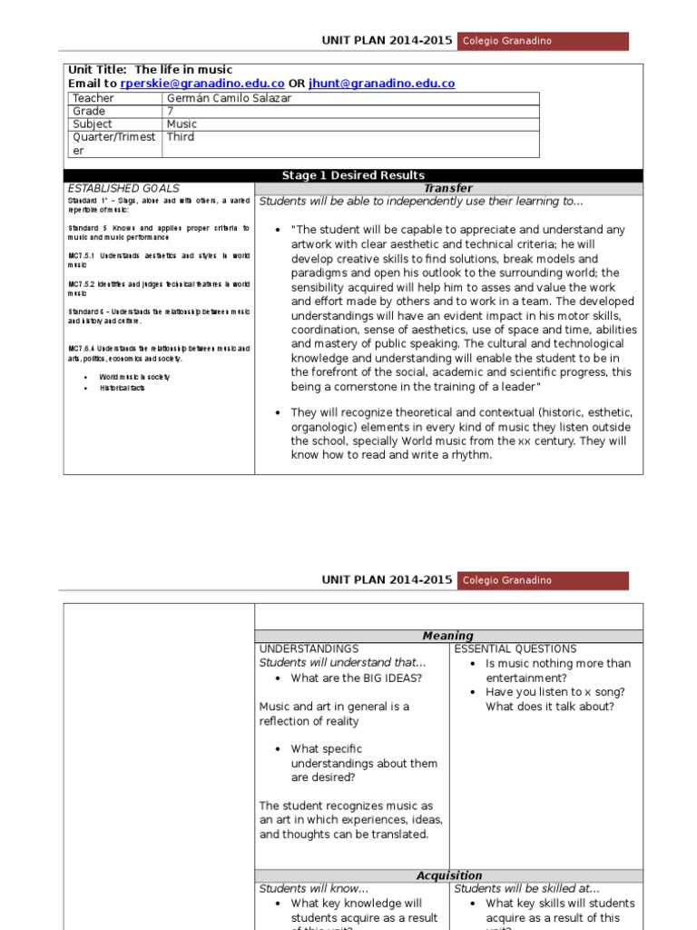UNIT PLAN Fourth Quarter. 7h | PDF | Educational Assessment | Learning