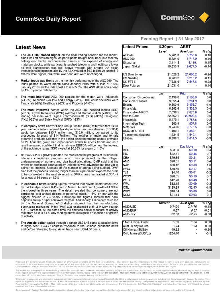 ASX 200 Monthly Performance Report | PDF | Financial Services Authority ...
