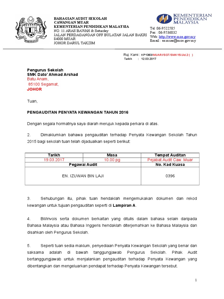 Surat Panggilan 2016 SMK Dato Ahmad Arshad  PDF