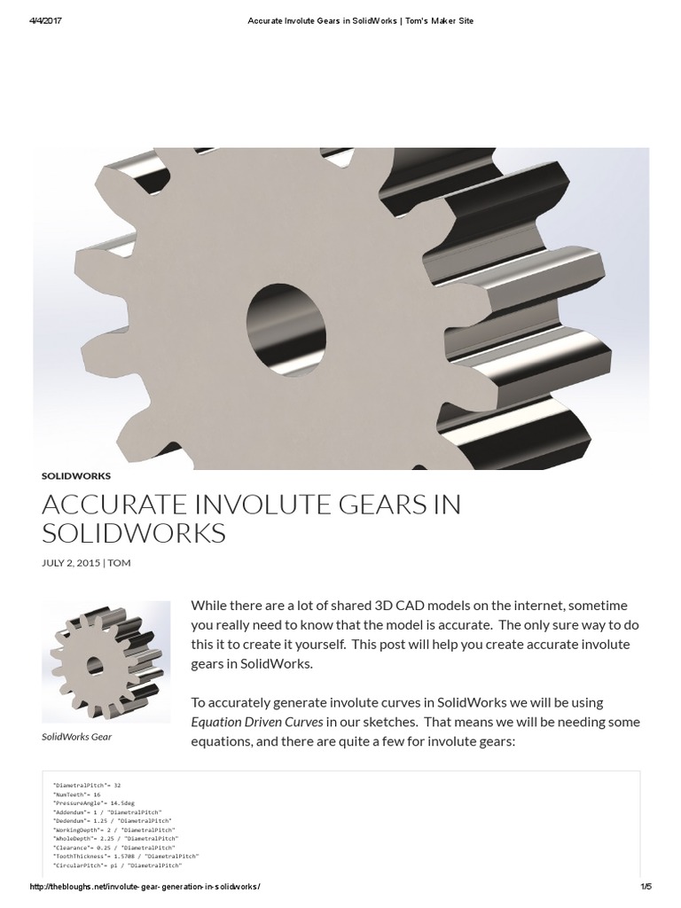 Accurate Involute Gears in SolidWorks _ Tom's Maker Site Gear Geometry