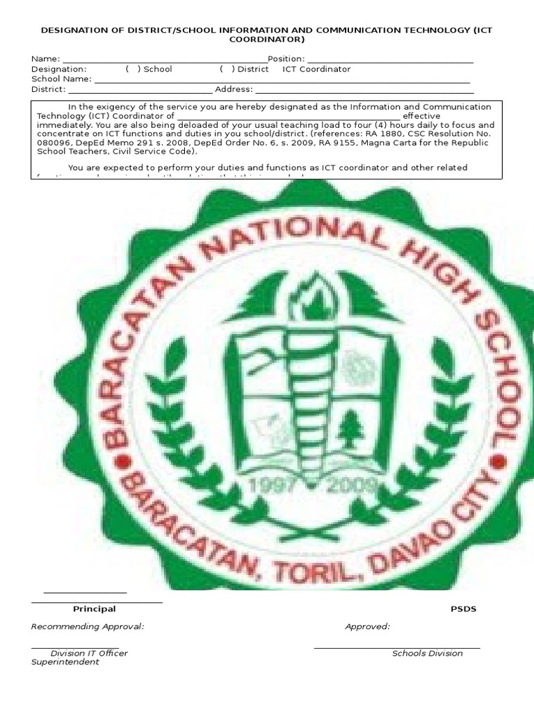 Designation of District/School Information and Communication Technology ...