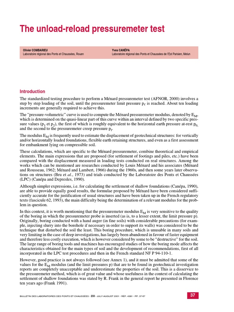 Ménard Pressuremeter Test Procedures | PDF | Coefficient Of Variation ...