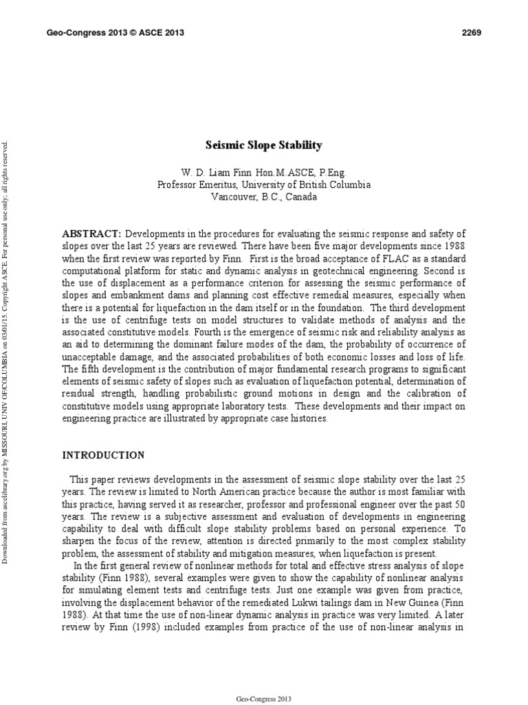 Seismic Slope Stability | PDF | Earthquakes | Reliability Engineering
