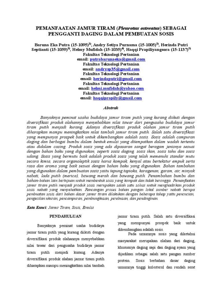 Jurnal Laporan Sosis Jamur Tiram PDF