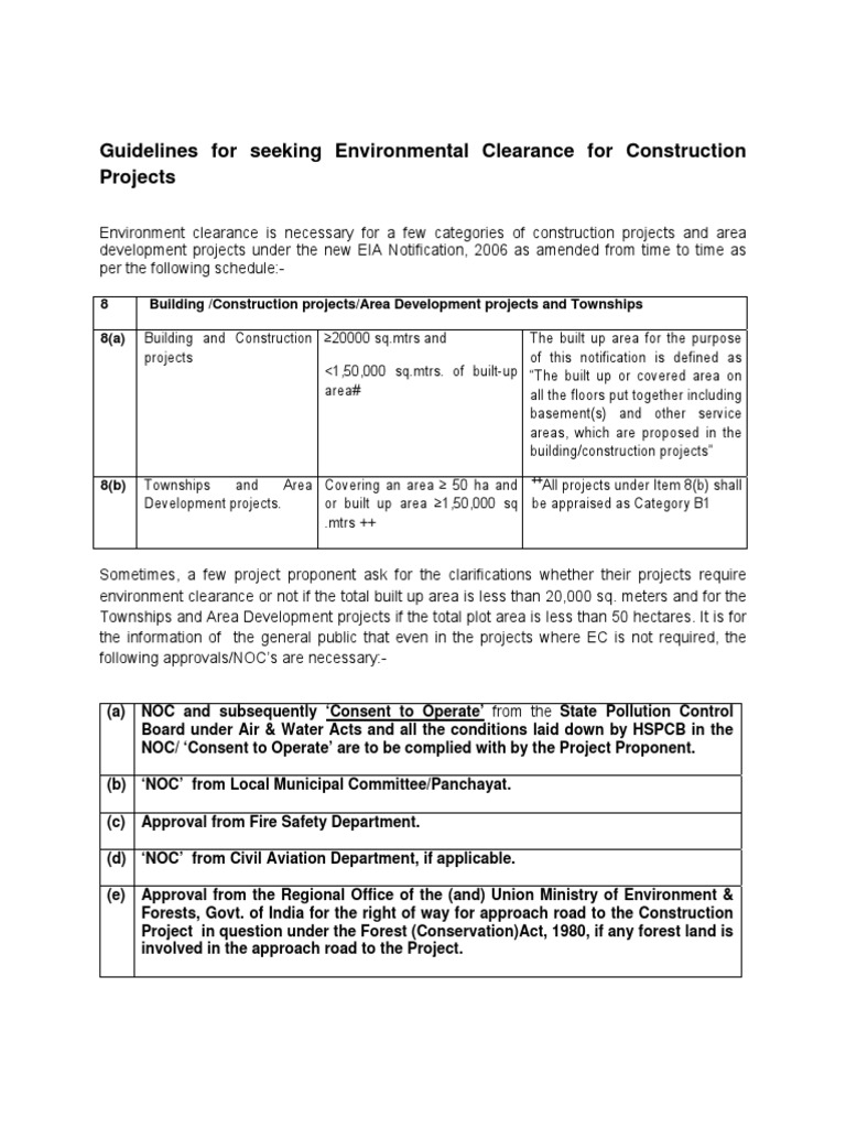 Environmental Clearance Guidelines for Construction | PDF ...