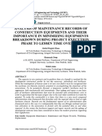 Analysis of Maintenance Records of Construction Equipments and Their Importance in Minimizing Equipments Breakdown During Project Execution Phase To Lessen Time Overrun