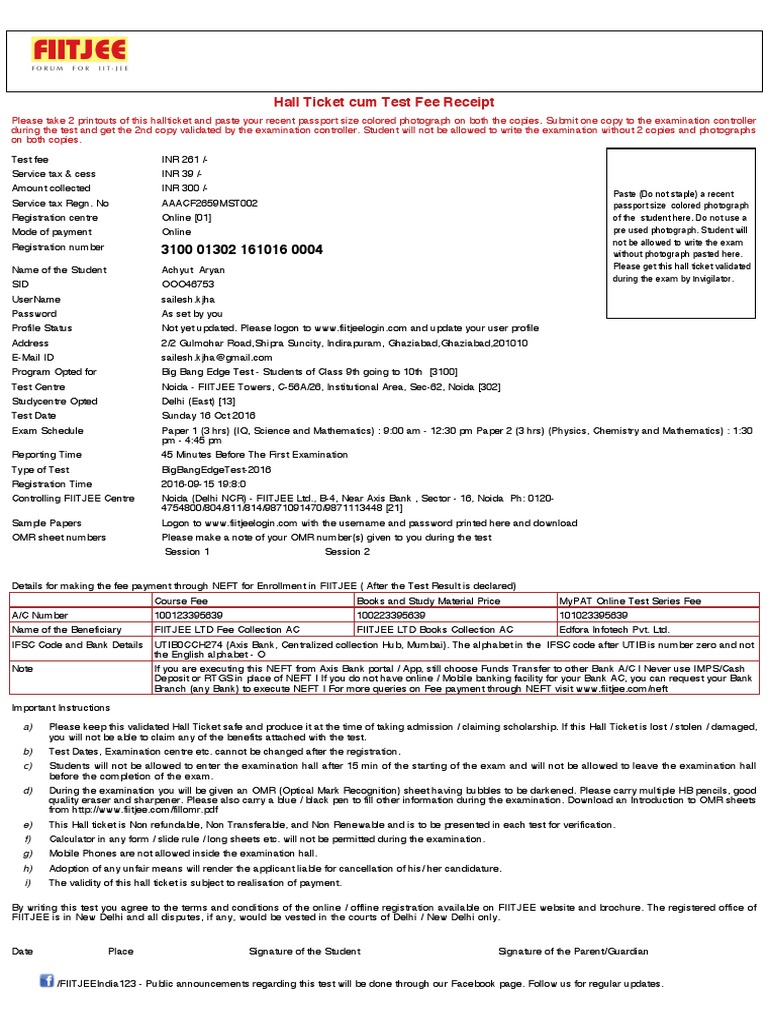 3100013021610160004 Test (Assessment) Fee