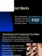 Tool Marks: Any Impression, Cut, Gouge, or Abrasion Caused by A Tool Coming Into Contact With Another Object