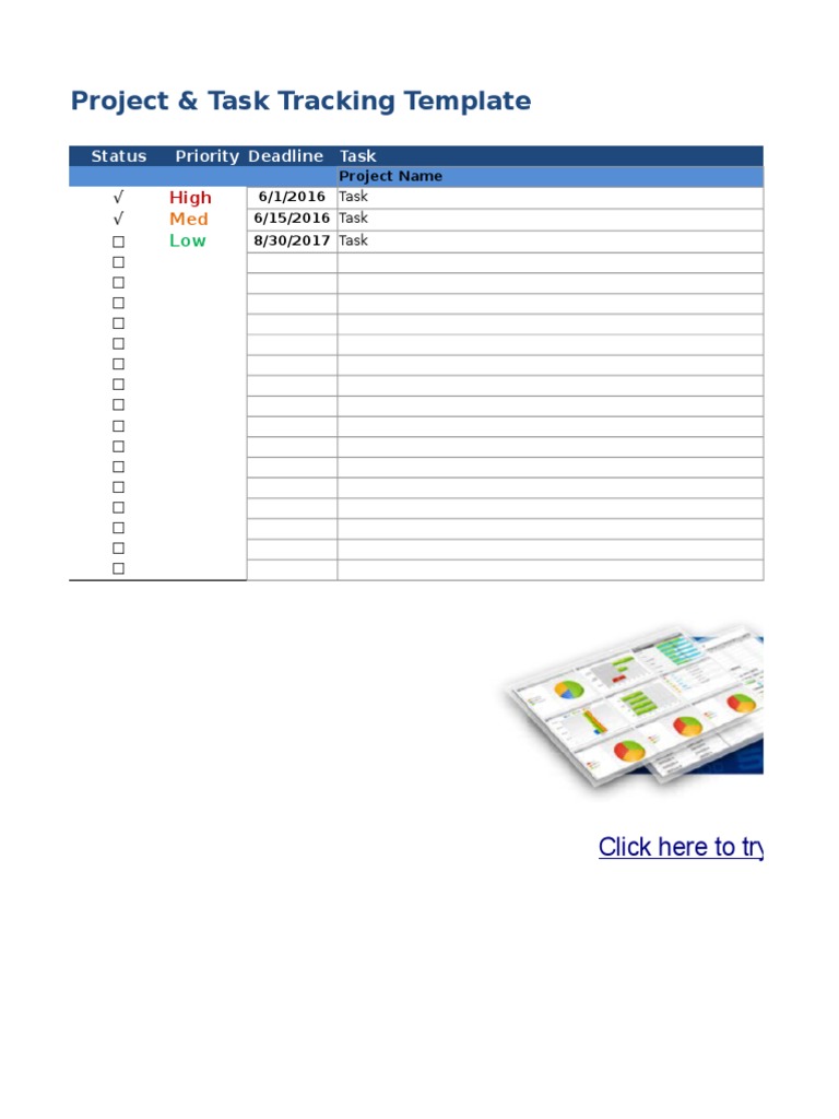Project Task Tracking Template: Status Priority Deadline Task PDF