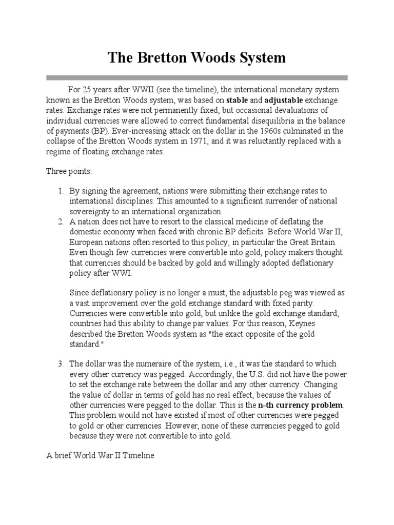 Collapse of the Bretton Woods System | PDF | Special Drawing Rights |  Balance Of Payments