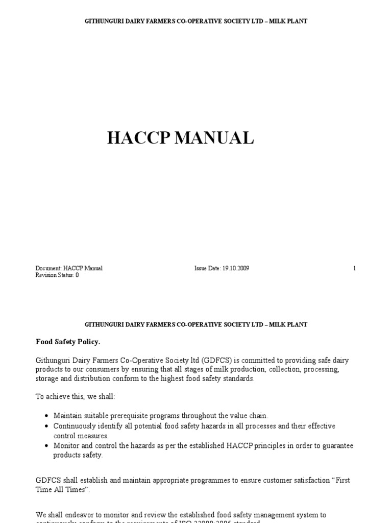 Haccp Manual PDF Food Safety Hazard Analysis And Critical Control