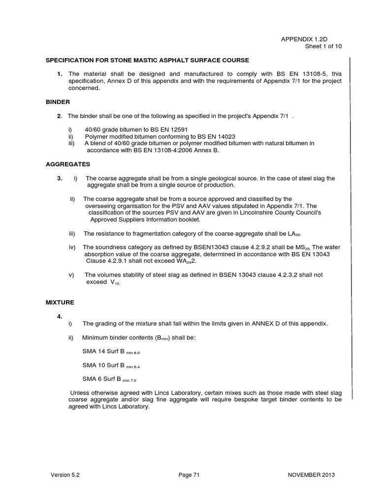 Stone Mastic Asphalt Specification | PDF | Construction Aggregate | Asphalt