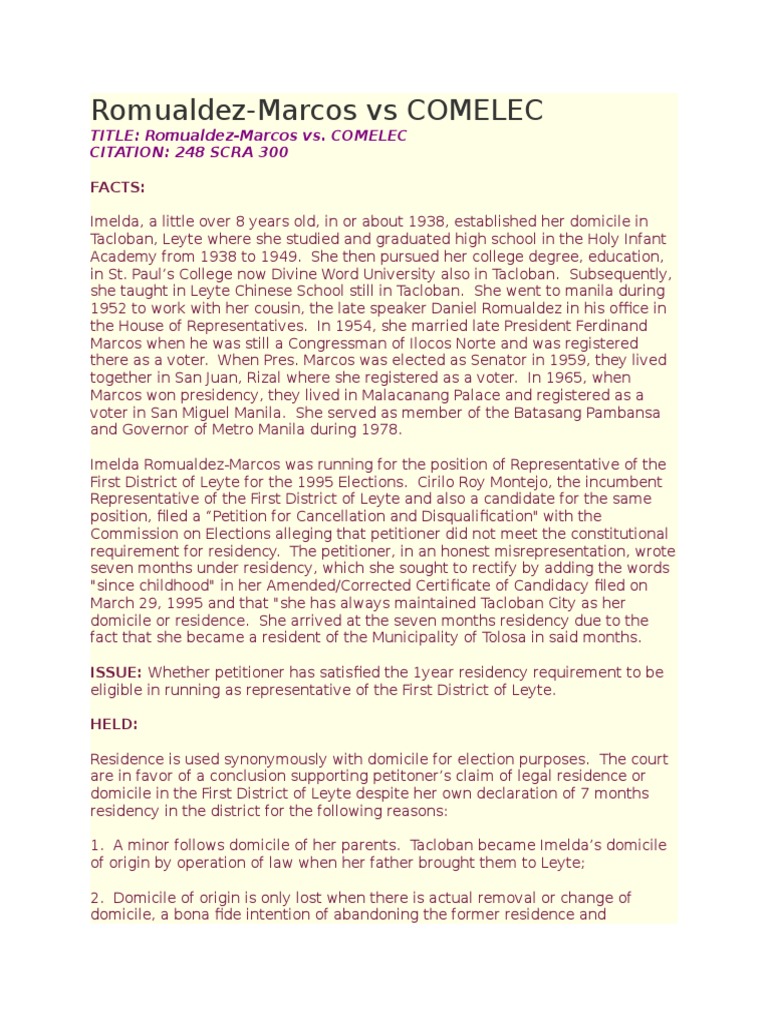Title romualdez marcos vs comelec citation 248 scra 300 pdf
