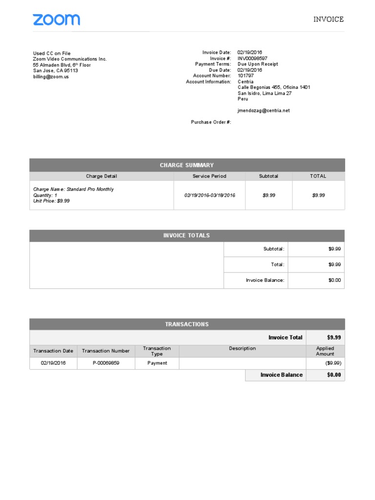 Zoom Febrero 2016.pdf Invoice Financial Transaction