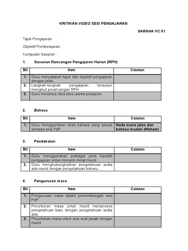 Kritikan Video Sesi Pengajaran