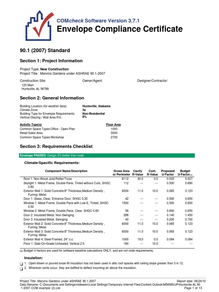 COMcheck Compliance for Marvins Gardens | PDF | Duct (Flow) | Hvac