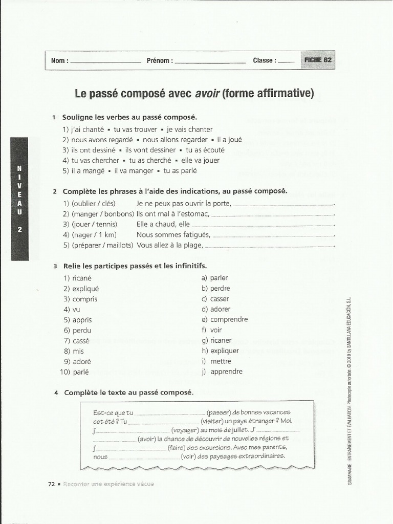 Ejercicios Passe Compose Avoir Y Etre