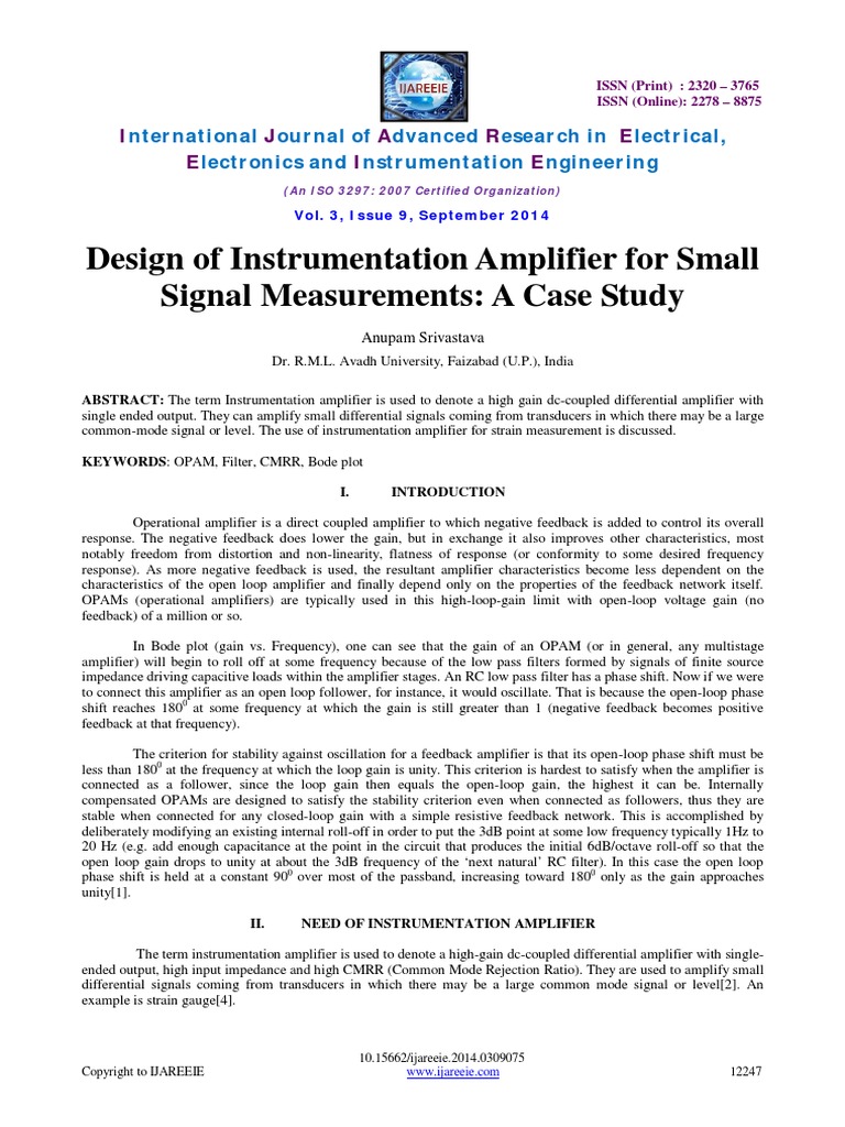 Design of Instrumentation Amplifier For Small Signal Measurements A Case Study PDF