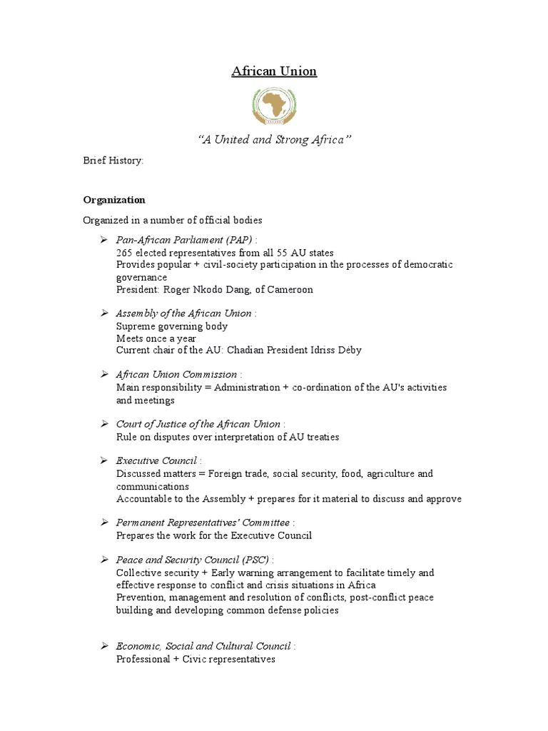 African Union A United And Strong Africa Pdf African Union