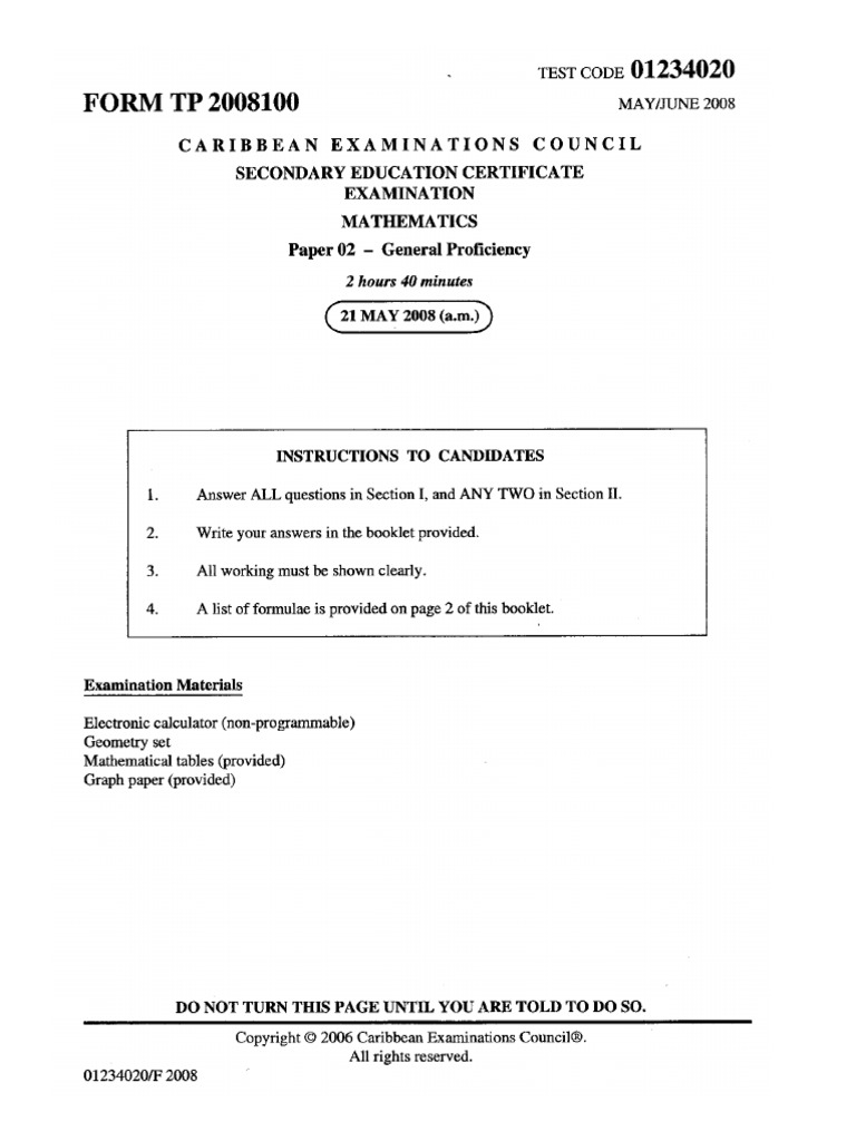 Mathematics Paper 2 May 2008 PDF | PDF