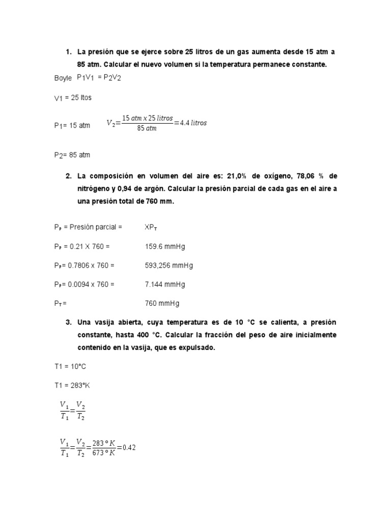 Cálculos de Gases Ideales y Reales | PDF | Argón | Gases