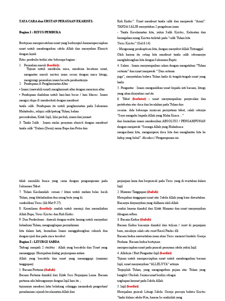 Tata Cara Dan Urutan Perayaan Ekaristi | Pdf