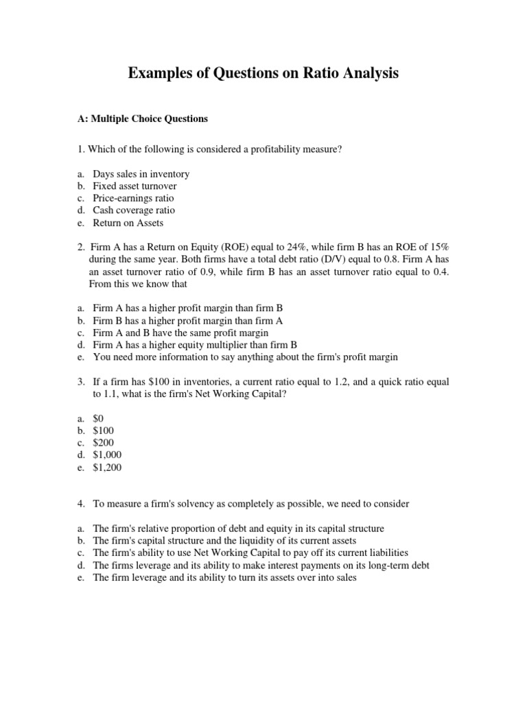 Ratio Analysis Questions and Insights | PDF | Return On Equity ...