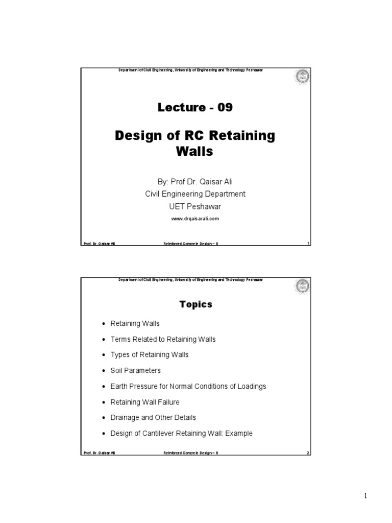 Design of Retaining Walls (B&W) | PDF | Engineering | Materials