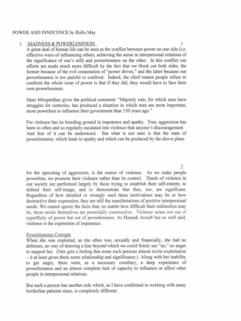 Power and Innocence by Rollo May PDF | PDF