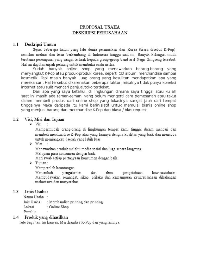 Contoh Proposal Usaha Contoh Proposal Usaha