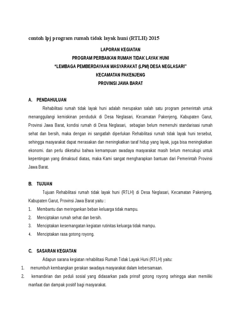 Contoh Lpj Program Rumah Tidak Layak Huni