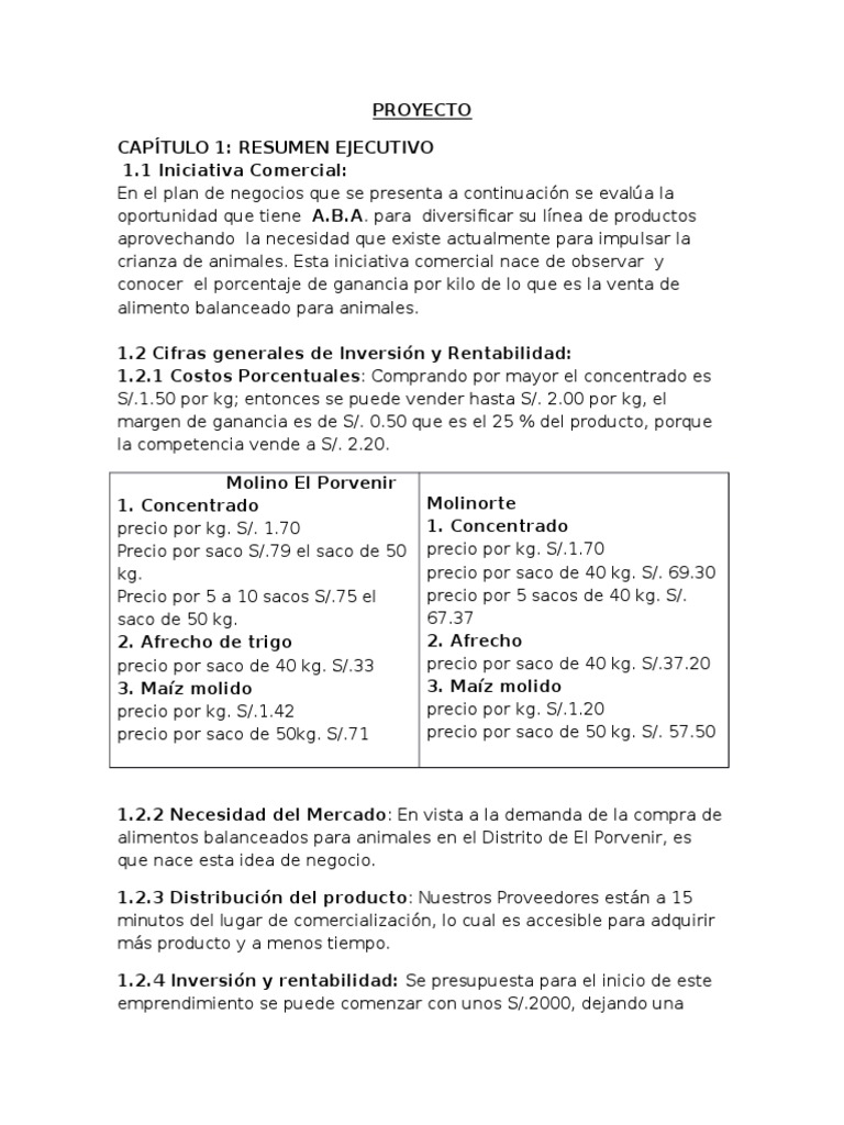 Viabilidad de Negocio de Alimentos para Animales | PDF | Producto ...