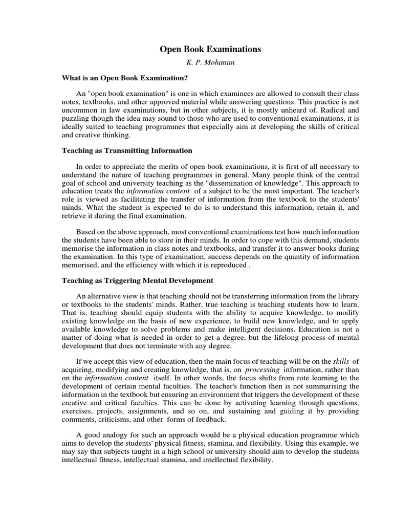 Open Book Test Assessment Teachers