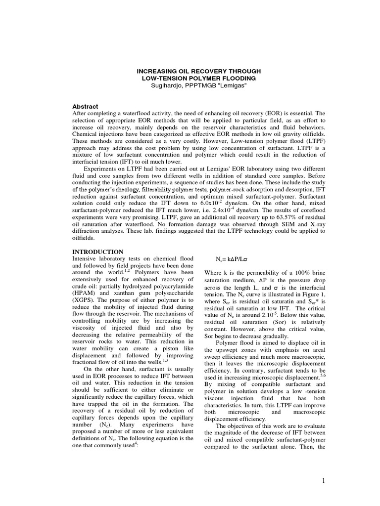 Low-Tension Polymer Flooding EOR Study | PDF | Enhanced Oil Recovery ...