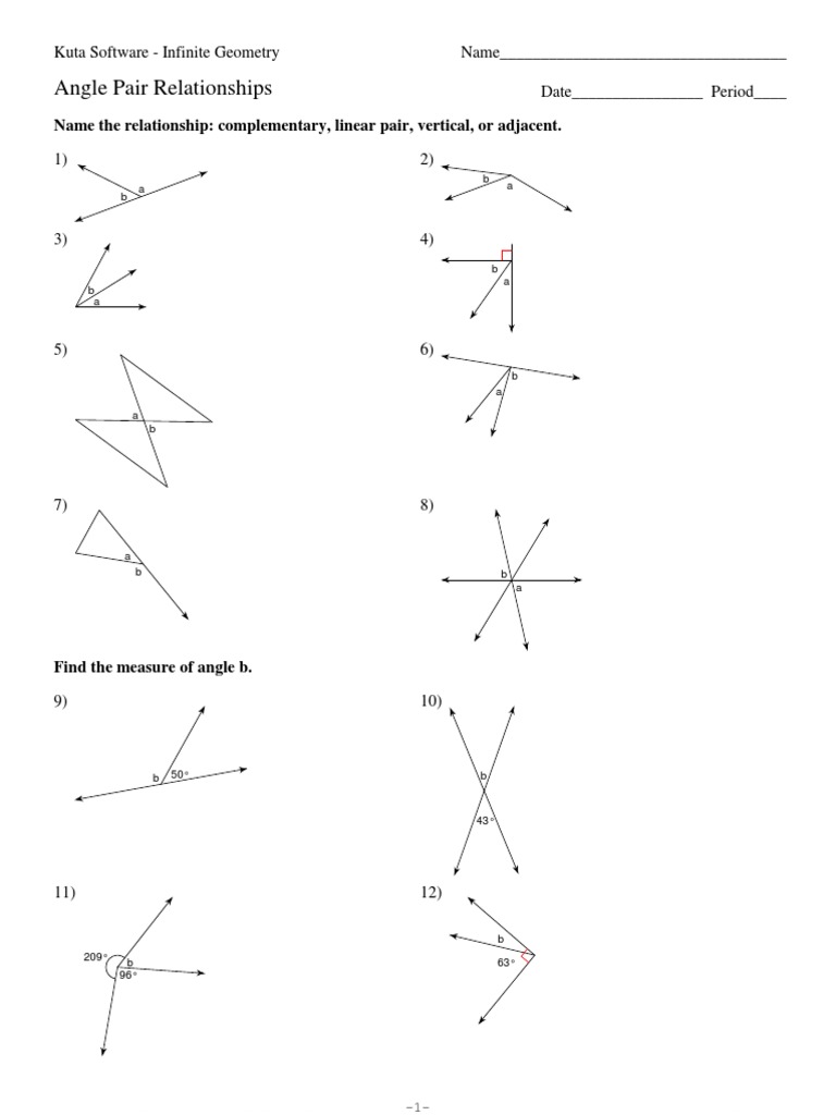 22-Angle Pair Relationships  PDF  Angle  Geometry In Angle Relationships Worksheet Answers