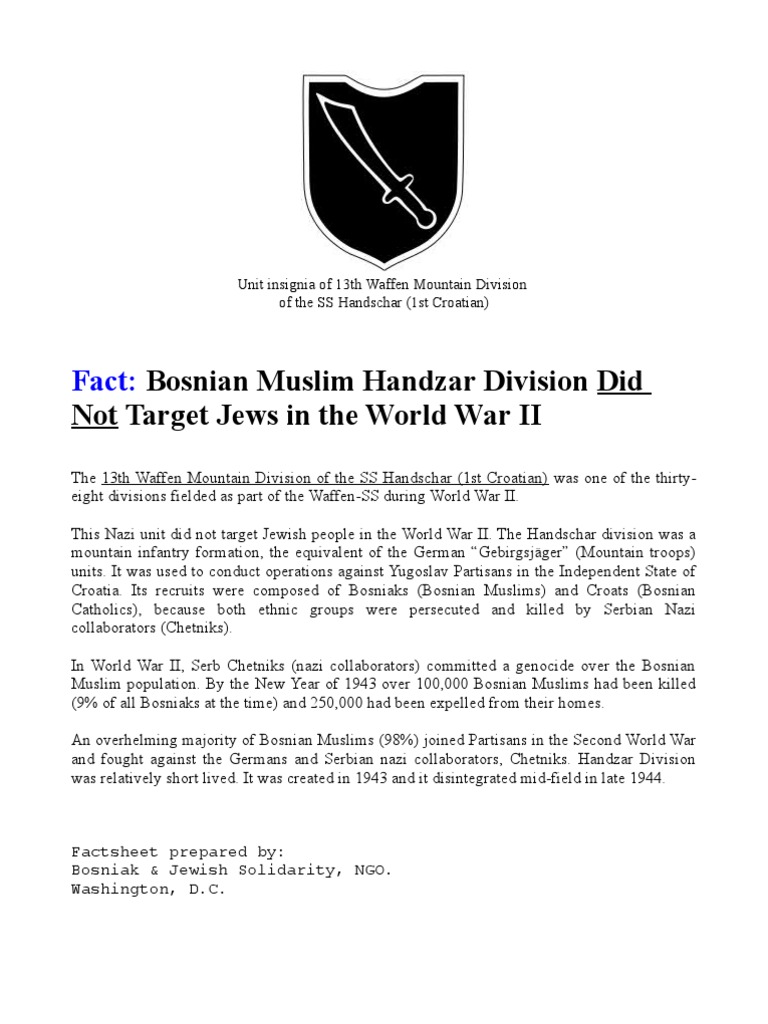 Bosnian Muslim Handzar SS Division Did NOT Target Jews in Second World ...