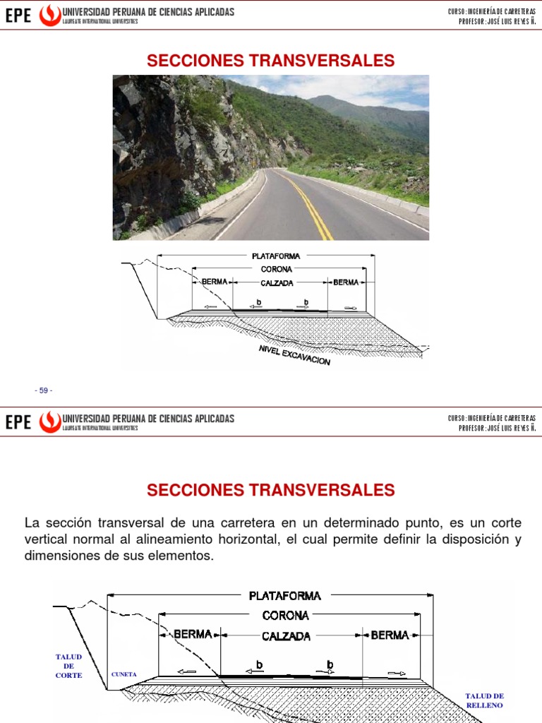 Secciones transversales en carreteras La carretera Transporte