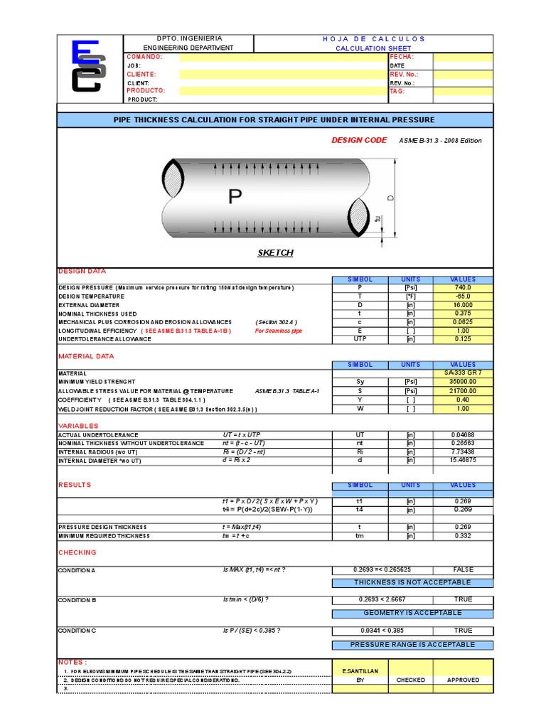 Pipe Calculation Pipe (Fluid Conveyance) Strength Of Materials