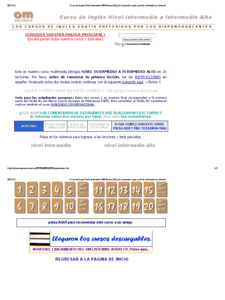 Curso de Ingles Gratis Intermedio OM Personal English, Aprender Ingles