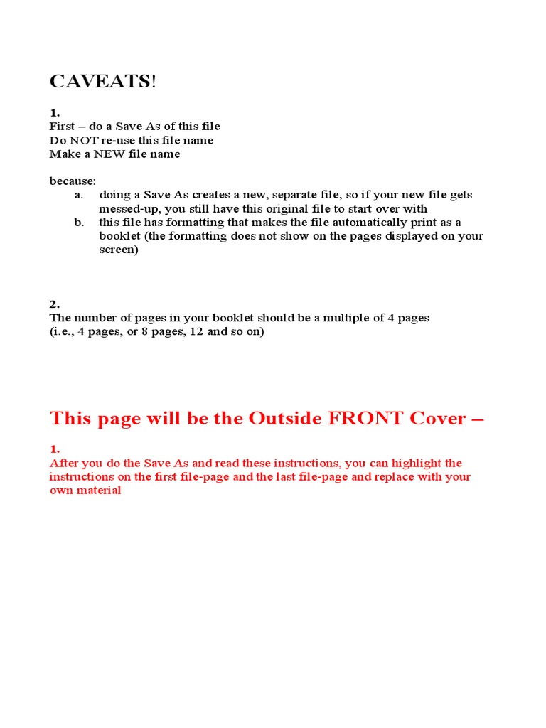 Caveats!: This Page Will Be The Outside FRONT Cover | PDF | Software ...