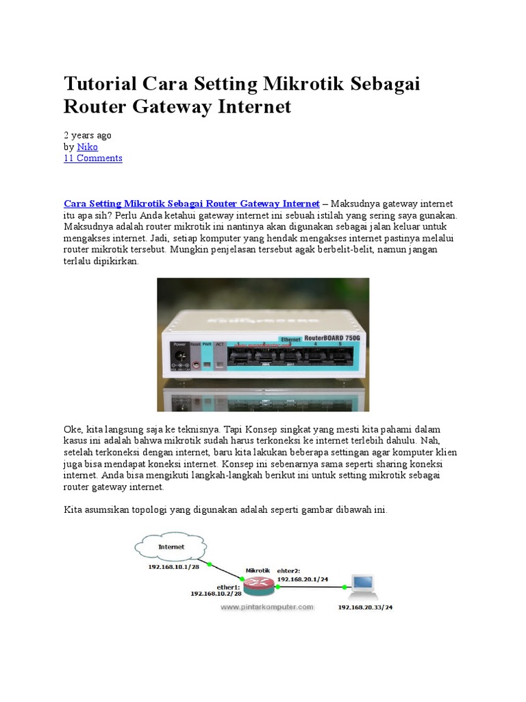 Setting Mikrotik Sebagai Router Gateway | PDF | Komputer