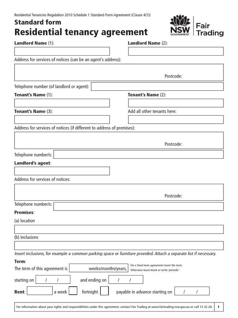 Residential Tenancy Agreement: Standard Form | PDF | Leasehold Estate ...
