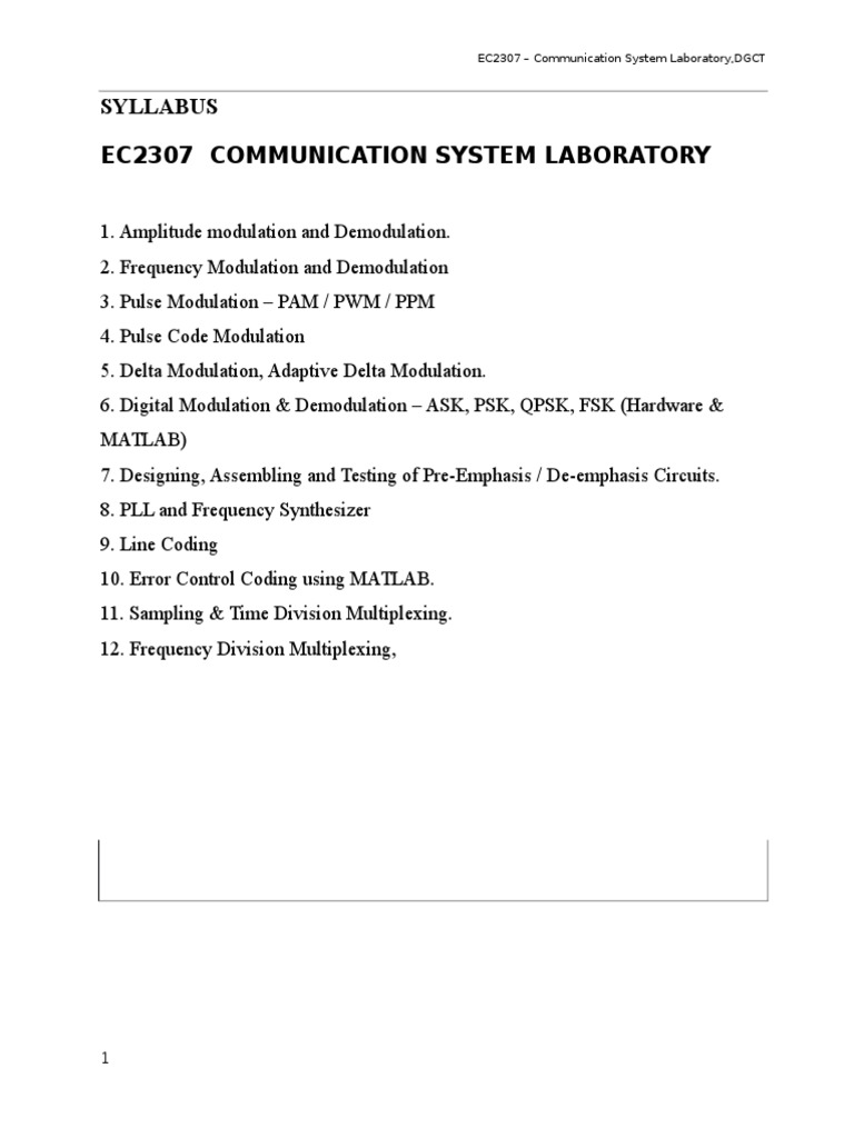 Communication System Lab Manual Modulation Frequency Modulation