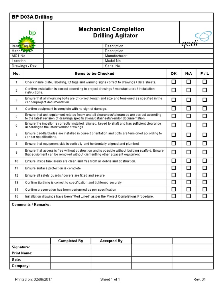BP D03A Drilling Agitator Rev 1 PDF Specification (Technical