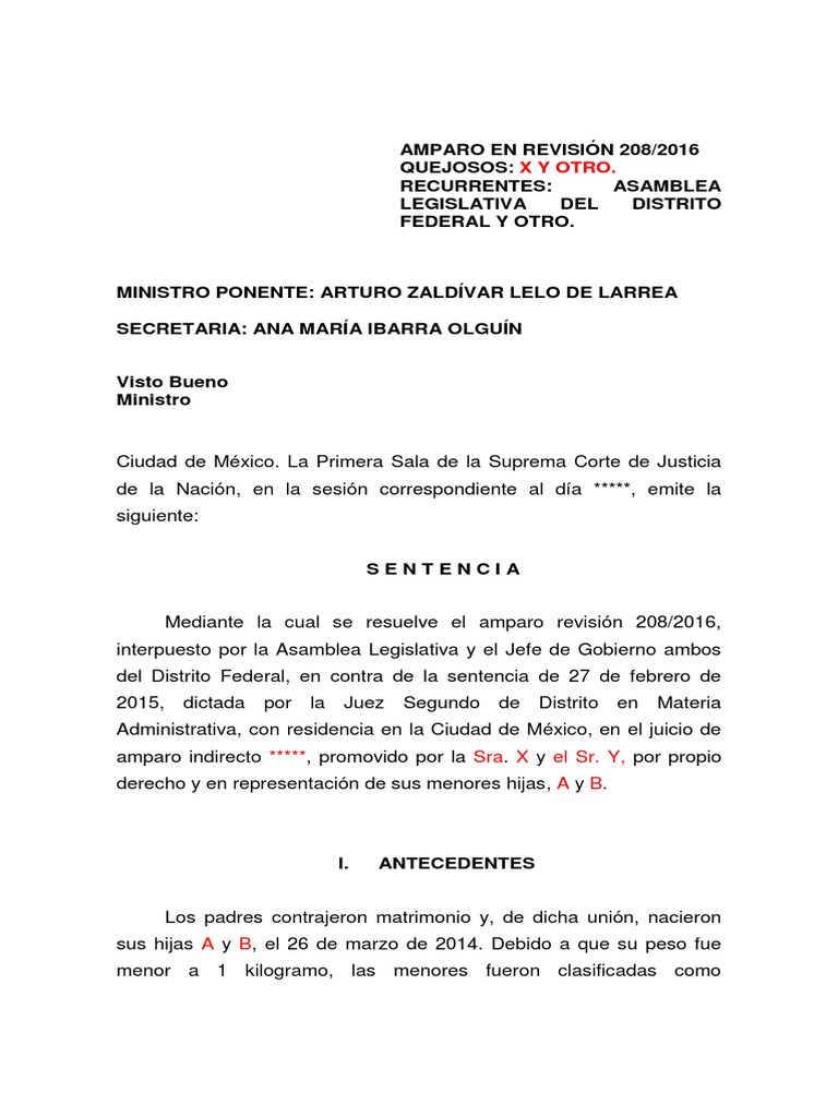 Amparo en Revisión 208/2016: Sentencia SCJN | PDF | Constitución | México