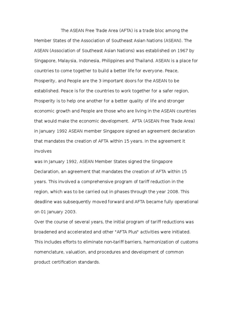Overview of ASEAN Free Trade Area (AFTA) | PDF | Asean Free Trade Area ...