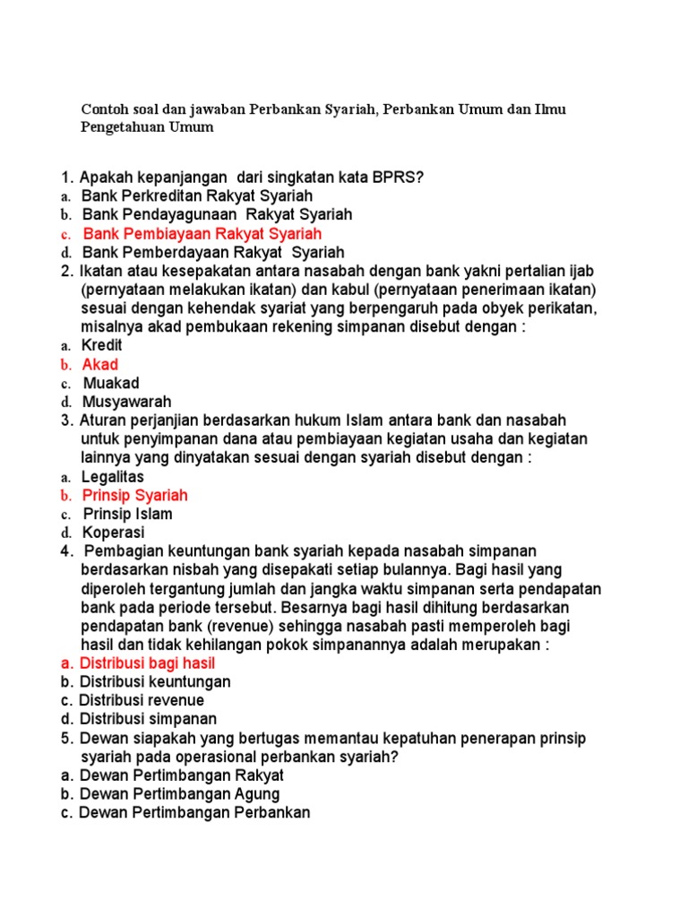 Contoh Soal Dan Jawaban Perbankan Syariah Pdf
