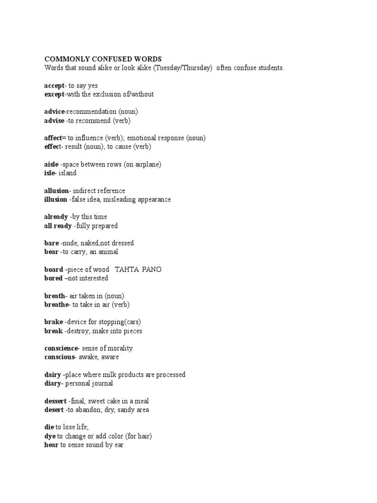 Commonly Confused Words | PDF