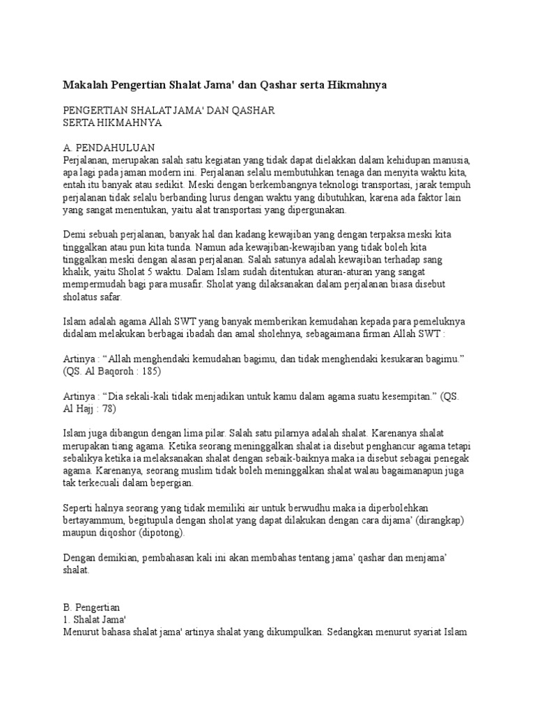 Makalah Pengertian Shalat Jama