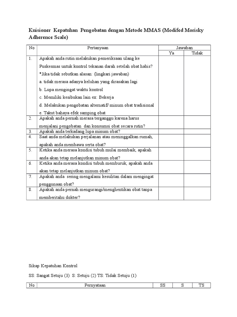 Kuesioner Kepatuhan Pengobatan MMAS | PDF | Pengembangan Diri ...
